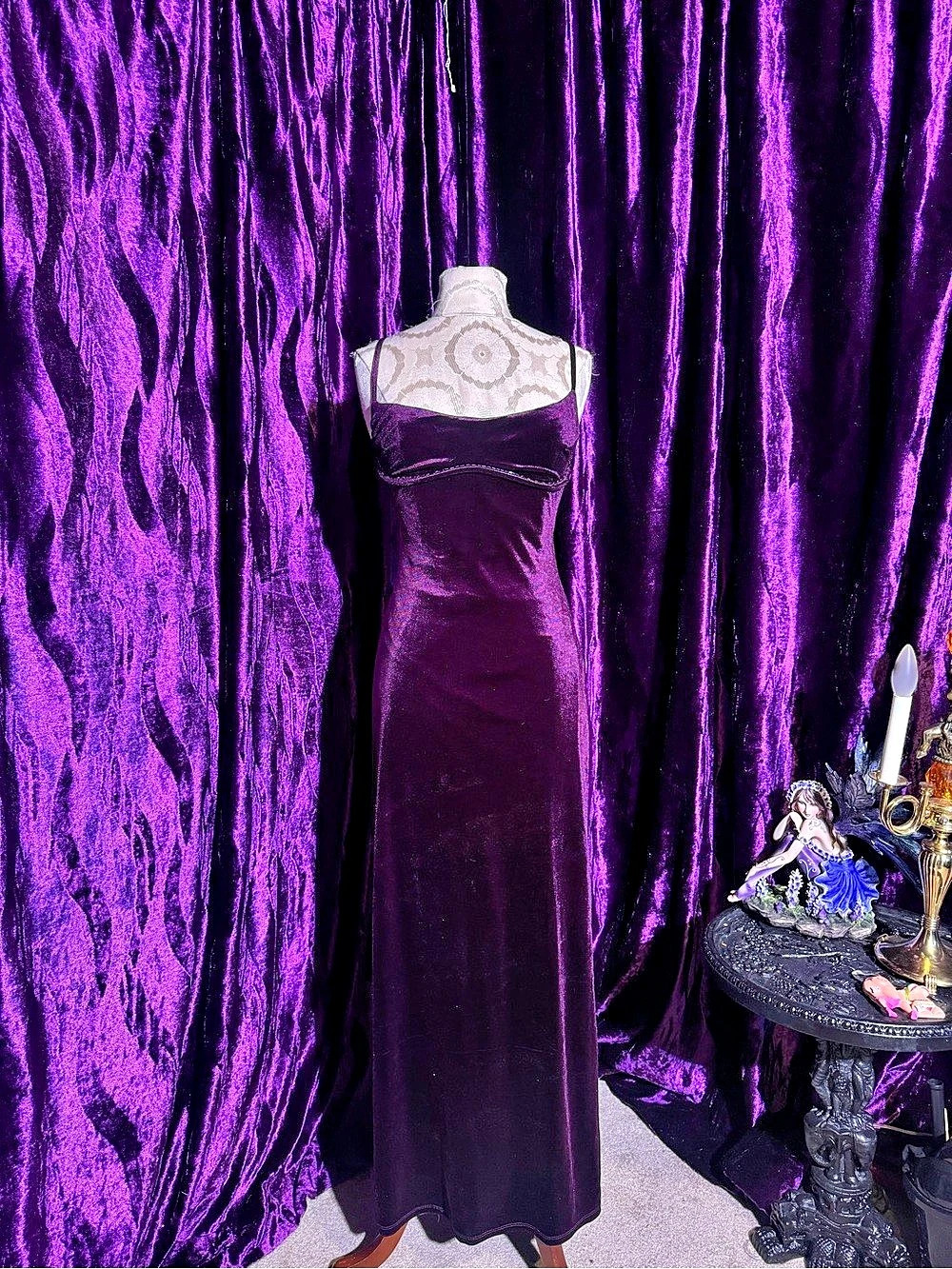 Purple Velvet Beaded Maxi Dress